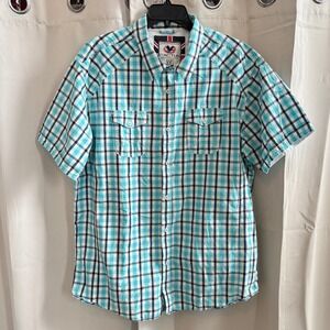 Cactus Mens Western Button Up Shirt XXL Short Sleeve Plaid Workwear Ranch 19812